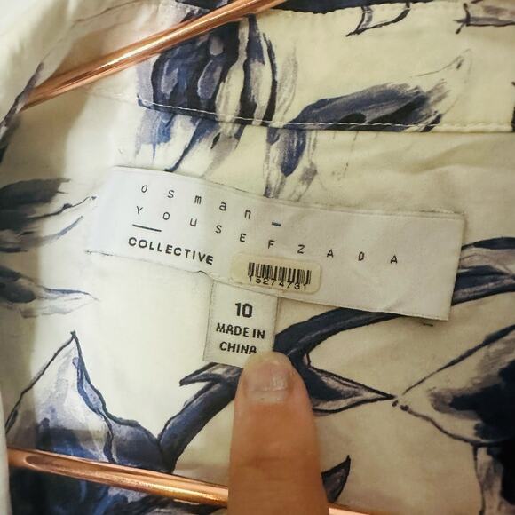 OSMAN YOUSEFZADA COLLECTIVE Blue White Floral Cutout Sleeves Shirt Size 10 FLAW - Picture 9 of 11